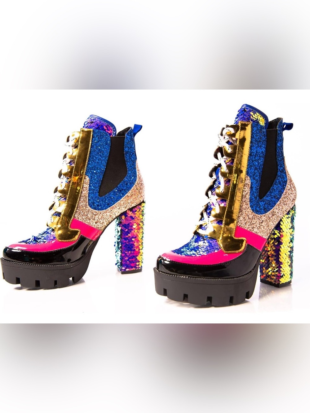 Cape Robbin Nell Mermaid Glitter Sequin Platform Boots Festival Rave Colorful
